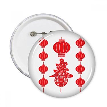 Imagem de Emblema tradicional vermelho chinês padrão alfinetes redondos crachá botão decoração acessório 5 peças