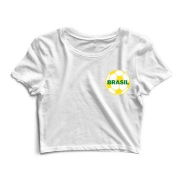 Imagem de Blusa Cropped Blusinha Camiseta Feminina Bola Futebol Brasil - Goup Su