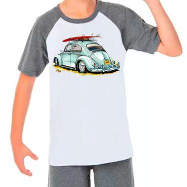 Imagem de Camiseta Raglan Fusca Fusquinha Carro Antigo Cinza Branco02 - Design C