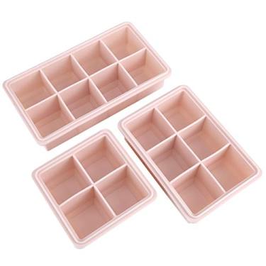 Imagem de Suave não tóxico com molde de cubos de gelo com tampa, bandeja de gelo, silicone de grau alimentício para bar, festa, cozinha doméstica (rosa)