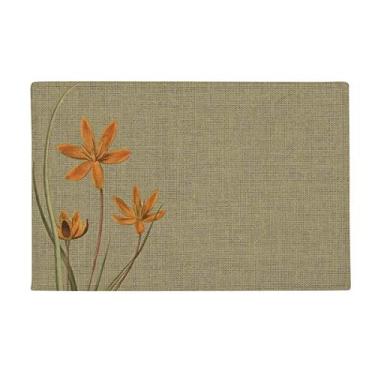 Imagem de DIYthinker Tapete de chão com design tradicional de orquídea de linho, tapete antiderrapante para porta de banheiro