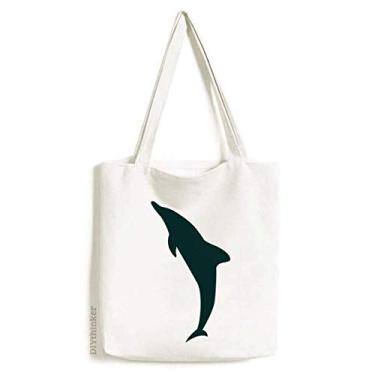 Imagem de Bolsa de lona azul amigável ao oceano com golfinho simplificado bolsa de compras casual