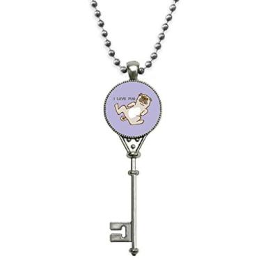 Imagem de OFFbb-USA Colar vintage de prata com pingente de arte em decoração de pug Rest