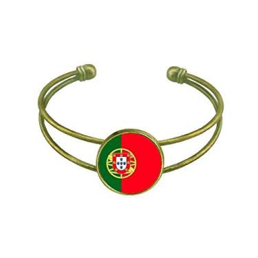 Imagem de Bracelete retrô com bandeira nacional de Portugal da Europa, bracelete de punho aberto