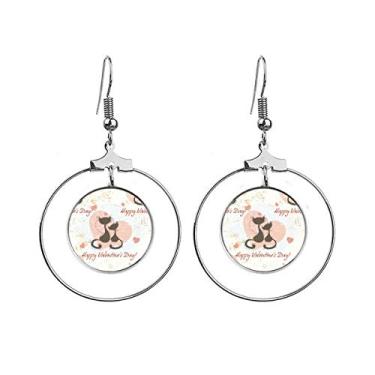 Imagem de Brincos Gatos Negros Feliz Dia dos Namorados Pingente Joia Círculo Drop