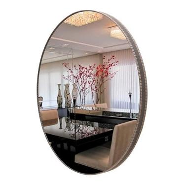 Imagem de GARBO&ALOISIO Espelho Redondo 52cm Decorativo Couro Café Montagem na Parede