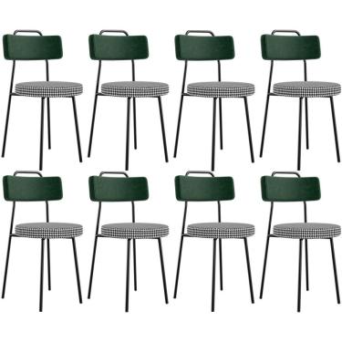 Imagem de Kit 08 Cadeiras Decorativa Estofada Sala Jantar Barcelona L02 Facto Verde Musgo Pied Poule - Lyam