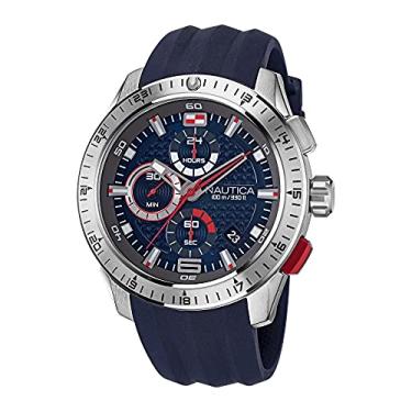 Imagem de Nautica Relógio masculino NAPNSF108 NST 101 pulseira de silicone cinza/azul/azul, Azul