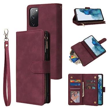 Imagem de Capa de telefone de couro com zíper para Samsung Galaxy S23 S20 FE S21 S22 Ultra S10 S9 Plus Note 20 10 A04E A14 A34 A54 A74 Capa de cartão de carteira, vermelho, para Samsung A14 (5G)