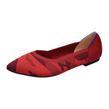 Imagem de Sandálias rasteiras de malha sem cadarço femininas sem salto sapatos casuais slip on primavera outono senhoras sapatos preguiçosos salto baixo macio sapatos únicos (vermelho, 8)