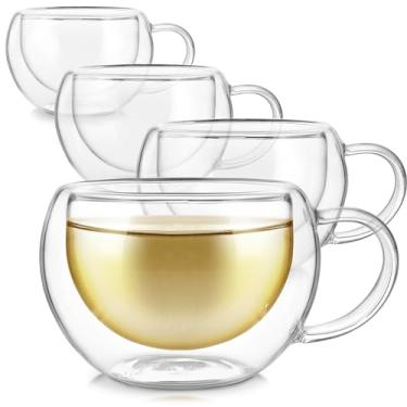 Imagem de Teabloom Copos isolados clássicos modernos – 6 oz/200 ml – Conjunto de 4 copos de vidro de parede dupla para chá ou café
