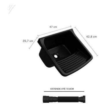 Imagem de Bacia Lavar Roupa Pequeno Tanque Preto, Válvula E Sifão