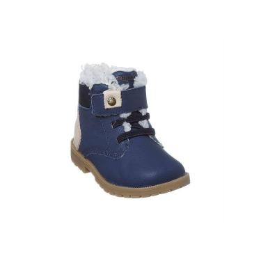 Imagem de Bota Coturno Infantil Masculina Ortopé Baby Boot Couro com Lã Azul Marinho