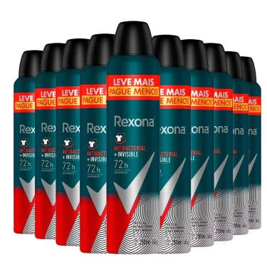 Imagem de Kit Desodorante Rexona Aerosol Antibacterial Invisible 250ml - 10 Unidades