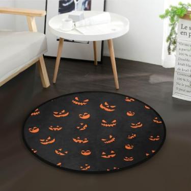Imagem de Outono laranja abóboras tapete círculo preto tapete redondo 9 cm antiderrapante tapete redondo tapete tapete para dormitório bonito decoração de quarto