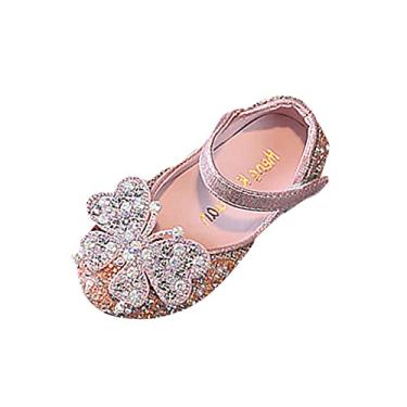 Imagem de Sapatos de princesa para bebês meninas Mary Jane sapatos sociais brilhantes borboleta balé sapatos rasos para festa casamento escola, rosa, 1 Big Kid