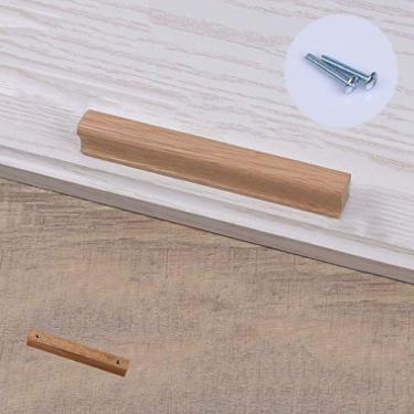 Imagem de Maçaneta longa de madeira maciça para guarda-roupa, puxadores de armário de bar de cozinha, puxadores de armário de banheiro para móveis, puxador de gaveta de cômoda, com parafuso (centro de furo 160