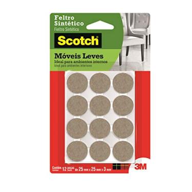 Imagem de 3M, Feltro Sintético Adesivo para Móveis Leves Scotch, Redondo, Marrom, Pequeno, 12 Unidades