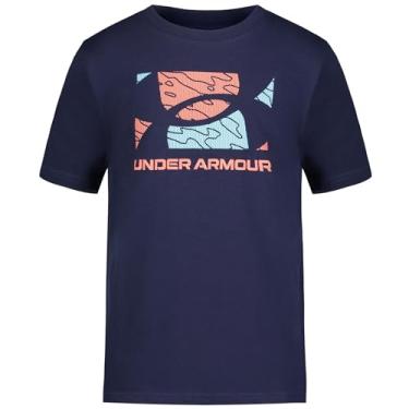 Imagem de Under Armour Camiseta de manga curta para meninos ao ar livre, gola redonda, Logotipo com ponta azul-marinho, G