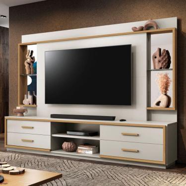 Imagem de Estante Home para TV até 75 Polegadas com Espelho 4 Gavetas Leni 37969 EDN Móveis Cinza/Freijó Nobre