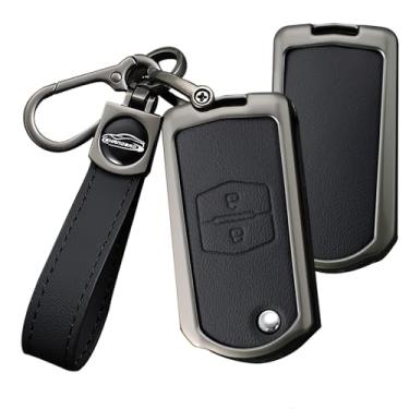 Imagem de HIBEYO Capa de chaveiro de couro para Mazda 2 3 5 6 8 Atenza CX5 CX-7 CX-9 MX-5 RX GH Demio acessórios com chaveiros Flip 2 botões Samrt Key Holder Cover-A chaveiro preto