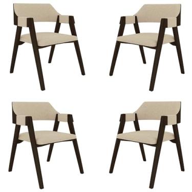 Imagem de Kit 4 Cadeiras Sala de Jantar e Jogos Carteados Madeira Maciça Poker Linho OffWhite/Capuccino G42 - Gran Belo