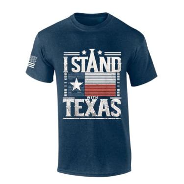 Imagem de Camiseta masculina Texas I Stand with Texas Lone Star Camiseta de manga curta, Azul-marinho mesclado, G