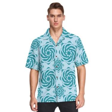 Imagem de GuoChe Camisa masculina havaiana de botão manga curta estilizada flores azul-petróleo namoro camisas para hombres manga corta, Flores estilizadas azul-petróleo, 3G