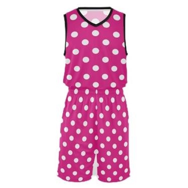 Imagem de Camiseta de basquete violeta mineral para crianças, ajuste confortável, camisa de futebol 5 a 13 anos, Bolinhas rosa choque, P