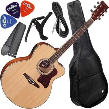 Imagem de Kit Violão Eletroacústico Jumbo Aço Hofma Hmj 223 Natural