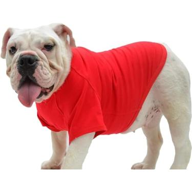 Imagem de Lovelonglong 2019 Trajes de animal de estimação Roupas de cachorro roupas em branco Camisetas para cães grandes médios pequenos 100% algodão 18 coresLovelonglong B-M (for Bulldog -25lbs) vermelho