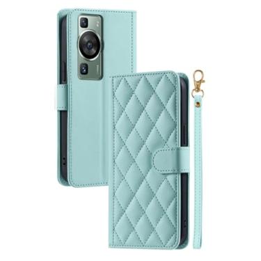 Imagem de Capa de telefone de couro flip com cordão longo para Huawei P60 Pro P50 P40 Lite P30 P20 Pro Smart Wallet Card Slots Capa de bolsa, verde claro, para Huawei P Smart 2020