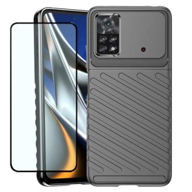 Imagem de GTBDEKI Capa de telefone para Poco X4 Pro 5G, capa 2201116PG com protetor de tela, capa traseira de silicone TPU flexível de borracha antiarranhões à prova de choque para Xiaomi Poco X4 Pro 5G preta