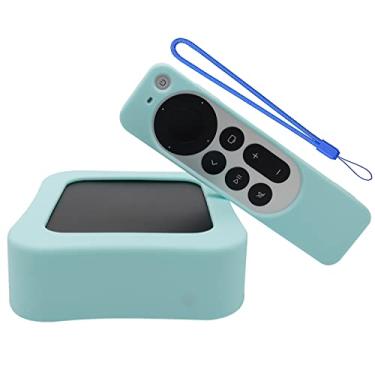 Imagem de (1 conjunto) Capa protetora de silicone para Apple TV 4K e Siri Remote 2022, Apple TV 4K Box e Apple TV Siri Remote 3ª geração antiderrapante, à prova de choque e à prova de quedas com cordão (verde)