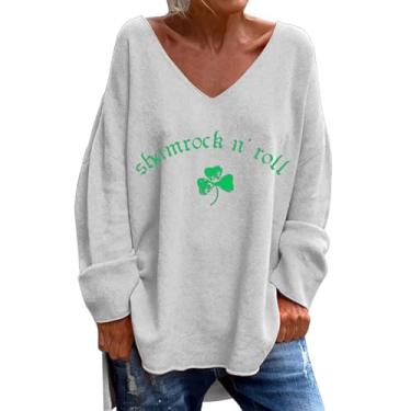 Imagem de Camiseta feminina PKDong Saint Patricks Day Shirts Irish Lucky Shamrock manga longa solta Let The Shenanigans Begin Letter Print Tee, Z01 Cinza, 4G