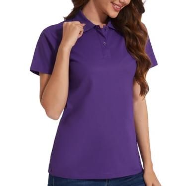 Imagem de Casei Camisas polo femininas de golfe secagem rápida absorção de umidade preto e branco camisa polo, Roxo escuro, G