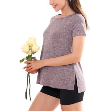 Imagem de Camiseta feminina de maternidade manga curta dividida lateral gravidez roupas de maternidade, Cinza, roxo, GG