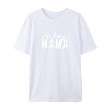 Imagem de Camisetas femininas com estampa de letras para meninos e mamãe para o Dia das Mães, Branco, M