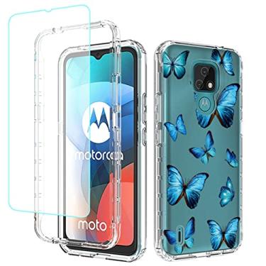 Imagem de sidande Capa para Moto E7, Motorola E7 XT2095-1 com protetor de tela de vidro temperado, capa protetora fina de TPU floral transparente para celular para Motorola Moto E7 (borboleta)