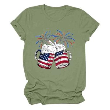Imagem de Camiseta feminina de 4 de julho, gola redonda, mangas curtas, estampas modernas, roupas de verão para o dia da independência, Verde, G