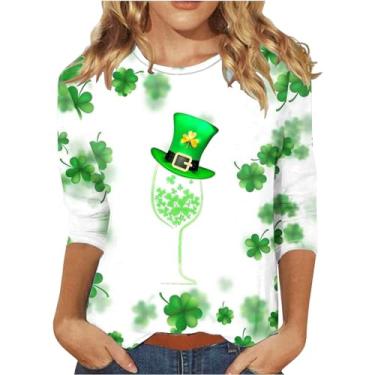 Imagem de Camisetas femininas do Dia de São Patrício Shamrock Lucky camisetas verde túnica tops 2024 gola redonda, Branco, GG