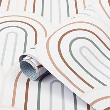 Imagem de CiCiwind Papel de parede listrado colorido de 39,5 pol. × 393,7 pol. Papel de parede listrado arco-íris moderno papel de contato removível autoadesivo Thcken vinil ecológico para sala de aula berçário