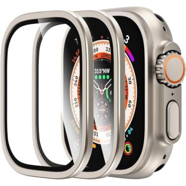Imagem de Capa protetora de tela compatível com Apple Watch Ultra 2/1 de 49 mm, vidro temperado 9H com moldura de liga de alumínio de titânio para iWatch de 49 mm, película original sensível ao toque para