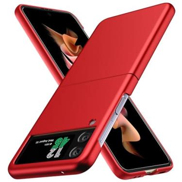 Imagem de YSLBWLE Capa para Samsung Galaxy Z Flip 3 5G, fina e de grau militar, capa protetora rígida à prova de choque vermelha 20-zflip3-02