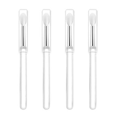 Imagem de LORMAY Pincéis labiais de silicone com alças e tampas transparentes. Ferramentas perfeitas para aplicar máscara labial creme, sombra e batom (4 peças, branco)