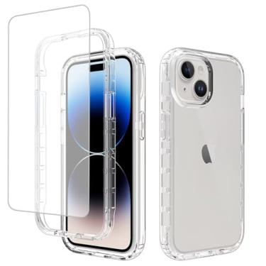 Imagem de Zoeirc Capa para iPhone 15 Plus de 6,7 polegadas, capa para Apple 15 Plus com protetor de tela de vidro temperado, capa macia 360 à prova de choque híbrida transparente para Apple iPhone 15 Plus