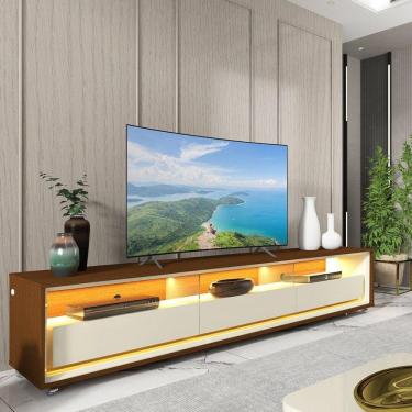 Imagem de Rack para Tv até 85 Polegadas com Led com Rodízios Requinte 211cm Castanho/Off White