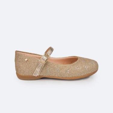 Imagem de Sapatilha Pampili Bailarina Glitter e Strass Dourada 188.607-Feminino
