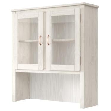 Imagem de PENSE DENTRO DA CAIXA Oratório em Madeira Maciça com 2 Portas de Vidro - Móvel Rústico Tipo Cristaleira - Móveis Clássicos Estilo Luis XV - Mobília Provençal - Branco Envelhecido