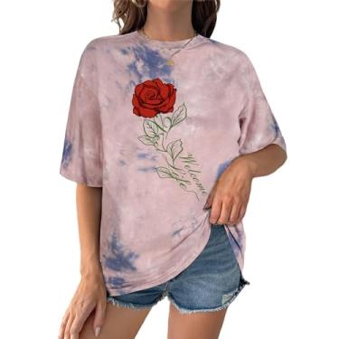 Imagem de SOFIA'S CHOICE Camisetas femininas grandes tie dye gola redonda manga curta casual verão, Rosas azuis e rosa, M